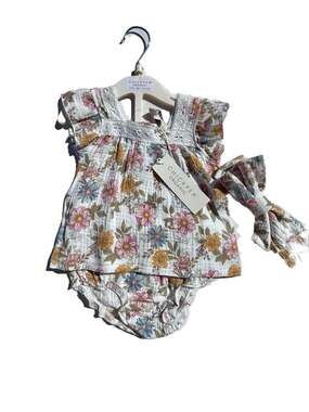 Chickpea Organic 3-Piece Baby Floral Bloomer, Top and Headband Set 6-9M